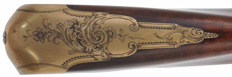 Fowling Gun,
20 gauge, 43" octagon-to-round barrel,
flintlock, walnut, engraved brass,
used, by R. W. Dietz Fowling Gun,
20 gauge, 43" octagon-to-round barrel,
flintlock, walnut, engraved brass,
used, by R. W. Dietz