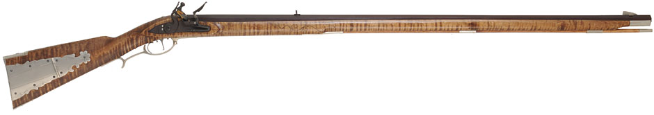 Lancaster County, Pennsylvania "Grand" Rifle,
.50 caliber, 42" swamped barrel,
flintlock, curly maple, engraved nickel sliver, 
unfired, by M. Avance & B. Horne