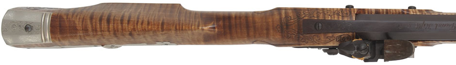 Lancaster County, Pennsylvania "Grand" Rifle,
.50 caliber, 42" swamped barrel,
flintlock, curly maple, engraved nickel sliver, 
unfired, by M. Avance & B. Horne