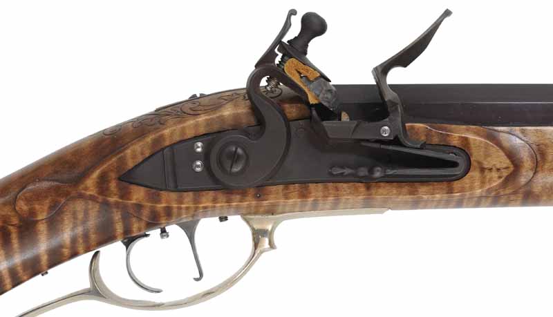 Lancaster County, Pennsylvania "Grand" Rifle,
.50 caliber, 42" swamped barrel,
flintlock, curly maple, engraved nickel sliver, 
unfired, by M. Avance & B. Horne