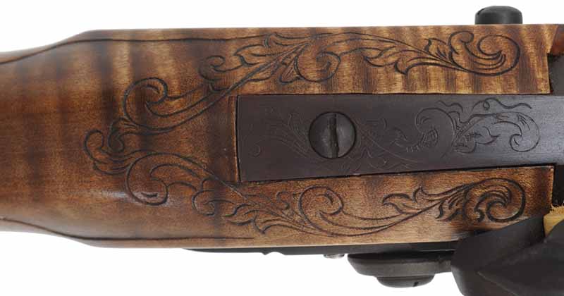 Lancaster County, Pennsylvania "Grand" Rifle,
.50 caliber, 42" swamped barrel,
flintlock, curly maple, engraved nickel sliver, 
unfired, by M. Avance & B. Horne