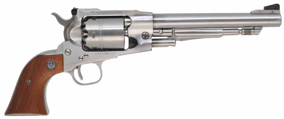 Ruger Old Army Revolver,
.45 caliber, 7-1/2" barrel,
percussion, stainless, target sights,
used, with belt and holster Ruger Old Army Revolver,
.45 caliber, 7-1/2" barrel,
percussion, stainless, target sights,
used, with belt and holster