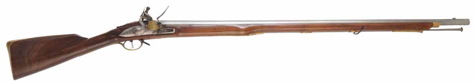 Brown Bess Musket,
.75 caliber, 42" barrel,
lock marked 1762 - GRICE, walnut, brass trim, 
flashguard, bayonet & cartridge box, used, by Davide Pedersoli,