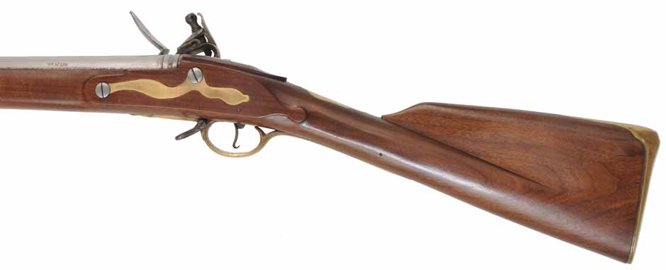 Brown Bess Musket,
.75 caliber, 42" barrel,
lock marked 1762 - GRICE, walnut, brass trim, 
flashguard, bayonet & cartridge box, used, by Davide Pedersoli,