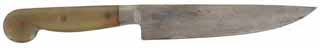 Trade Knife, 
6" blade, horn scales, pewter bolster, sheath,
by, Kyle Willyard of Old Dominion Forge
