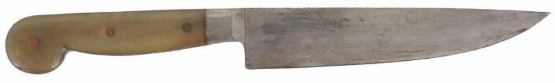 Trade Knife, 
6" blade, horn scales, pewter bolster, sheath,
by, Kyle Willyard of Old Dominion Forge
