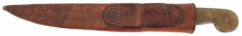 Trade Knife, 
6" blade, horn scales, pewter bolster, sheath,
by, Kyle Willyard of Old Dominion Forge
