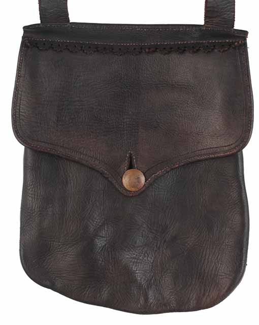 Leather Hunting Pouch,
 7-1/2" wide by 9-1/2" tall, 
lined, neatly sewn, adjustable strap