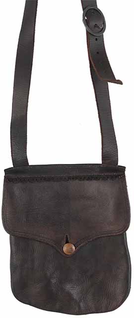 Leather Hunting Pouch,
 7-1/2" wide by 9-1/2" tall, 
lined, neatly sewn, adjustable strap