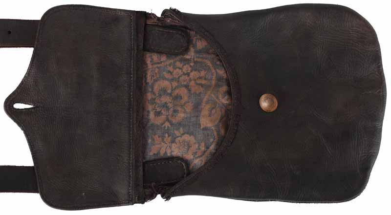 Leather Hunting Pouch,
 7-1/2" wide by 9-1/2" tall, 
lined, neatly sewn, adjustable strap