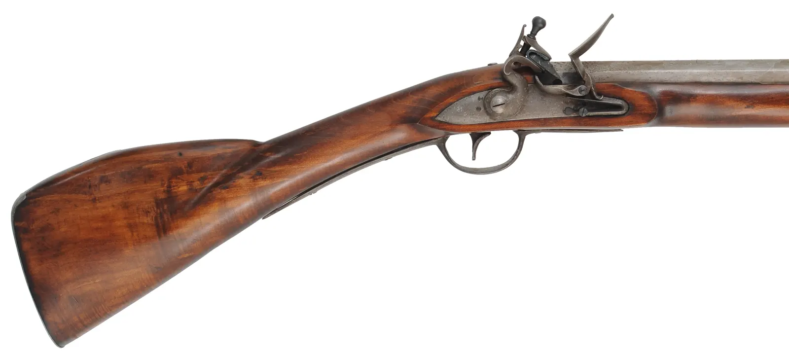 Tulle Fusil de Chase,
20 gauge, 42" octagon-to-round barrel,
L&R flint lock, maple, iron trim,
used, patina finish, by Jackie Brown