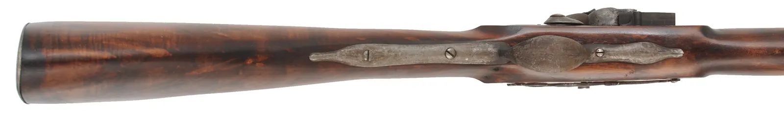 Tulle Fusil de Chase,
20 gauge, 42" octagon-to-round barrel,
L&R flint lock, maple, iron trim,
used, patina finish, by Jackie Brown