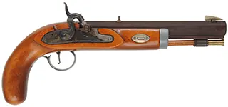 C.V.A. Mountain Pistol
.50 caliber, 9" barrel,
percussion, beech, iron trim, belt hook,
used, from a kit, by Connecticut Valley Arms