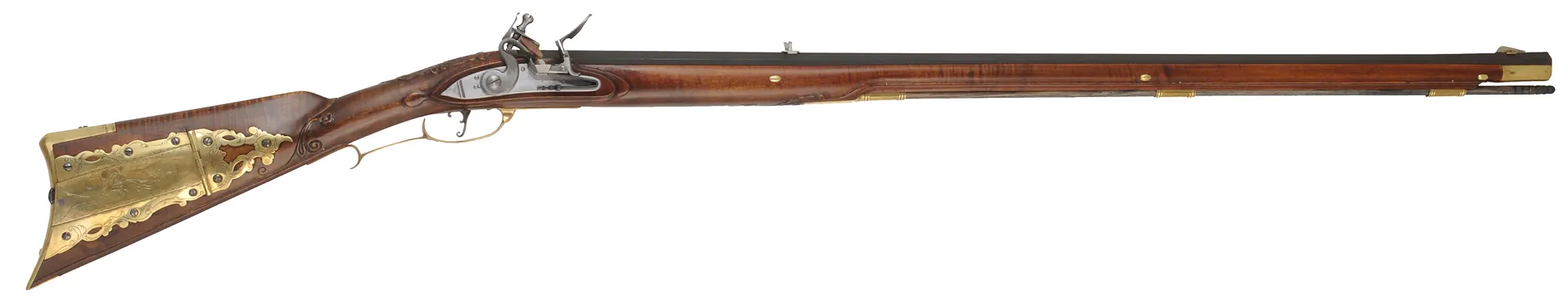 Lancaster County, Pennsylvania Longrifle,
.54 caliber, 38" Rice swamped octagon barrel,
Chambers flint lock, curly maple, brass trim,
new, unfired, by J. Bohan