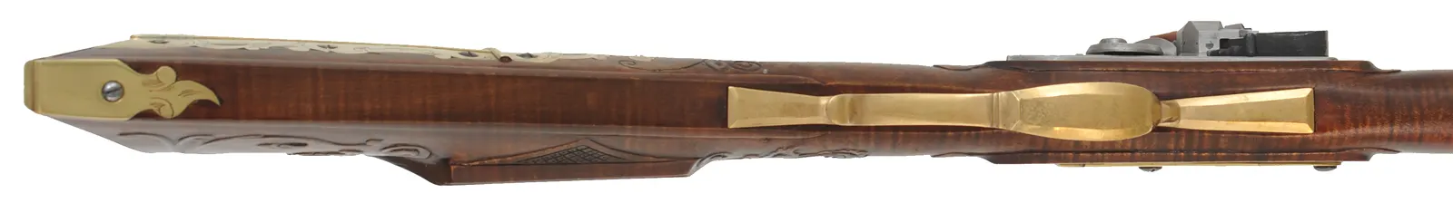 Lancaster County, Pennsylvania Longrifle,
.54 caliber, 38" Rice swamped octagon barrel,
Chambers flint lock, curly maple, brass trim,
new, unfired, by J. Bohan