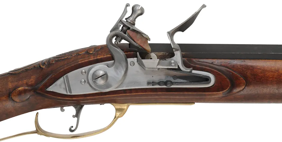 Lancaster County, Pennsylvania Longrifle,
.54 caliber, 38" Rice swamped octagon barrel,
Chambers flint lock, curly maple, brass trim,
new, unfired, by J. Bohan
