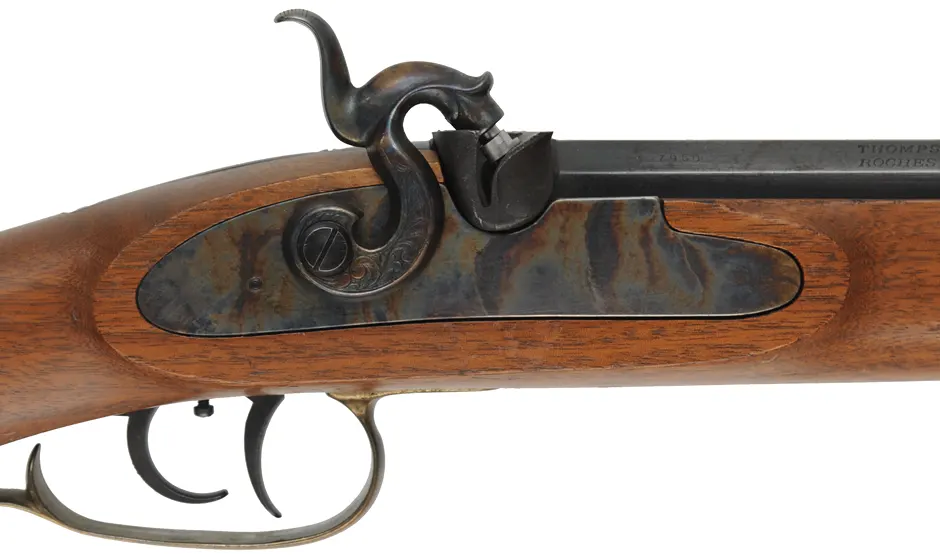 T/C Seneca Rifle,
.36 caliber, 27" barrel,
percussion, walnut, brass, 
used by Thompson Center Arms