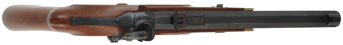 T/C Patriot Pistol,
.45 caliber, 9" barrel, 
percussion, walnut, brass trim, 
used by Thompson Center Arms