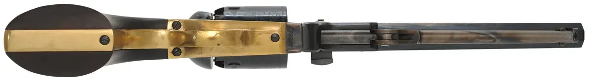 1851 Navy Percussion Revolver,
.36 caliber, 7-1/2" barrel, 
color hardened steel frame, walnut, extra cylinder,
used, with factory box, by Pietta