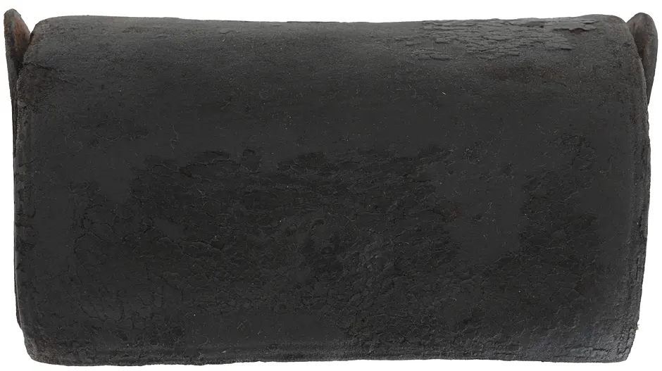 Antique Militia Cartridge Pouch,
fragile leather, wood block, missing belt loops