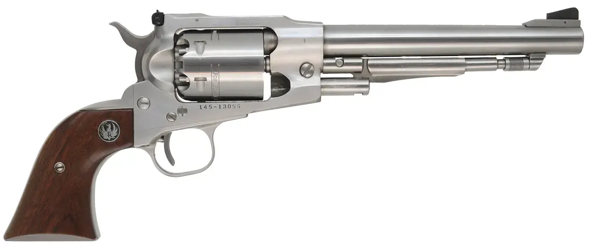 Ruger Old Army Revolver,
.45 caliber, 7-1/2" barrel,
percussion, stainless, rosewood grips,
 target sights, used