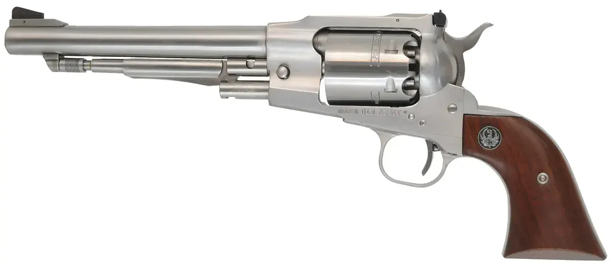 Ruger Old Army Revolver,
.45 caliber, 7-1/2" barrel,
percussion, stainless, rosewood grips,
 target sights, used