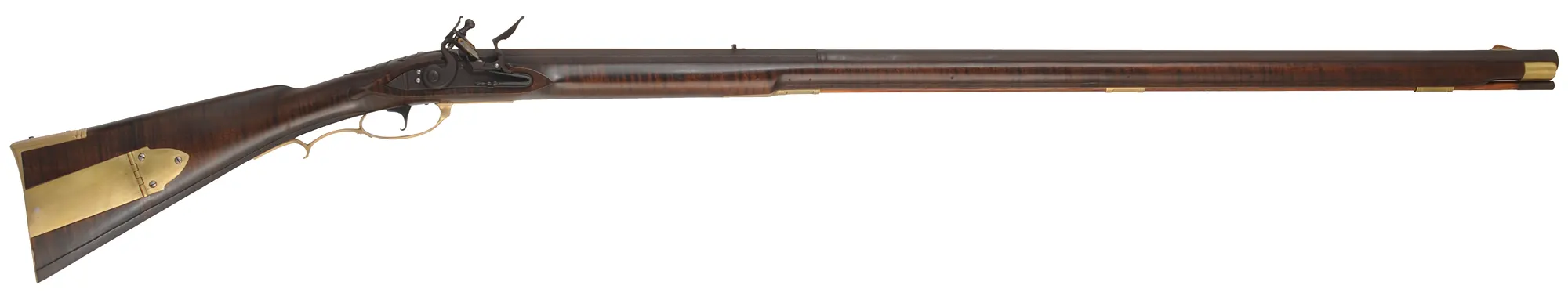 Reading, Pennsylvania Smoothrifle,
20 gauge, 42" octagon-to-round barrel,
flintlock, maple, brass,
new, by G. Rasche Reading, Pennsylvania Smoothrifle,
20 gauge, 42" octagon-to-round barrel,
flintlock, maple, brass,
new, by G. Rasche