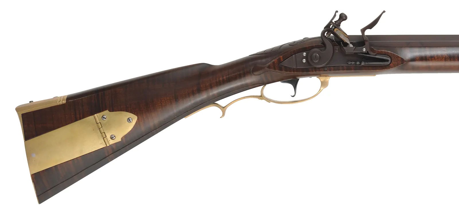 Reading, Pennsylvania Smoothrifle,
20 gauge, 42" octagon-to-round barrel,
flintlock, maple, brass,
new, by G. Rasche Reading, Pennsylvania Smoothrifle,
20 gauge, 42" octagon-to-round barrel,
flintlock, maple, brass,
new, by G. Rasche