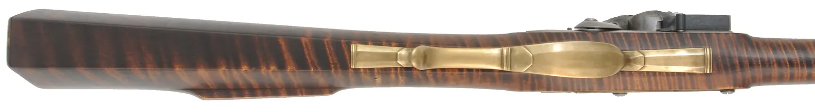 Colonial Longrifle,
.54 caliber, 43-1/2" Rice swamped barrel,
Chambers flintlock, curly maple, brass, used Colonial Longrifle,
.54 caliber, 43-1/2" Rice swamped barrel,
Chambers flintlock, curly maple, brass, used