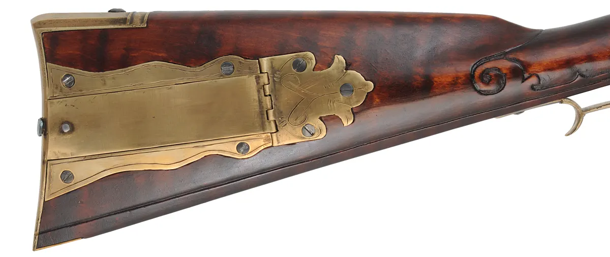 Lancaster County Longrifle,
.50 caliber, 42" swamped Rice barrel,
Chambers flintlock, maple, brass, 
new, by R. Buchanan 