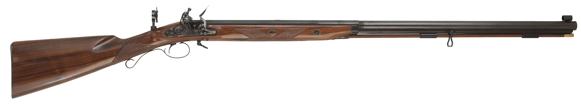 Mortimer Target Rifle,
.54 caliber, 35-1/2" octagon-to-round barrel,
flintlock, checkered walnut, iron trim, globe & tang sight,
unfired, by Davide Pedersoli Mortimer Target Rifle,
.54 caliber, 35-1/2" octagon-to-round barrel,
flintlock, checkered walnut, iron trim, globe & tang sight,
unfired, by Davide Pedersoli
