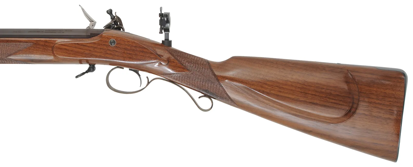 Mortimer Target Rifle,
.54 caliber, 35-1/2" octagon-to-round barrel,
flintlock, checkered walnut, iron trim, globe & tang sight,
unfired, by Davide Pedersoli Mortimer Target Rifle,
.54 caliber, 35-1/2" octagon-to-round barrel,
flintlock, checkered walnut, iron trim, globe & tang sight,
unfired, by Davide Pedersoli
