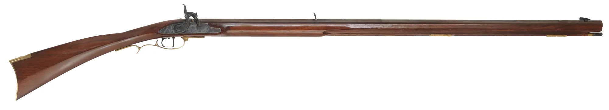Frontier Longrifle,
.50 caliber, 39" barrel,
percussion, walnut, brass,
used, by Davide Pedersoli Frontier Longrifle,
.50 caliber, 39" barrel,
percussion, walnut, brass,
used, by Davide Pedersoli