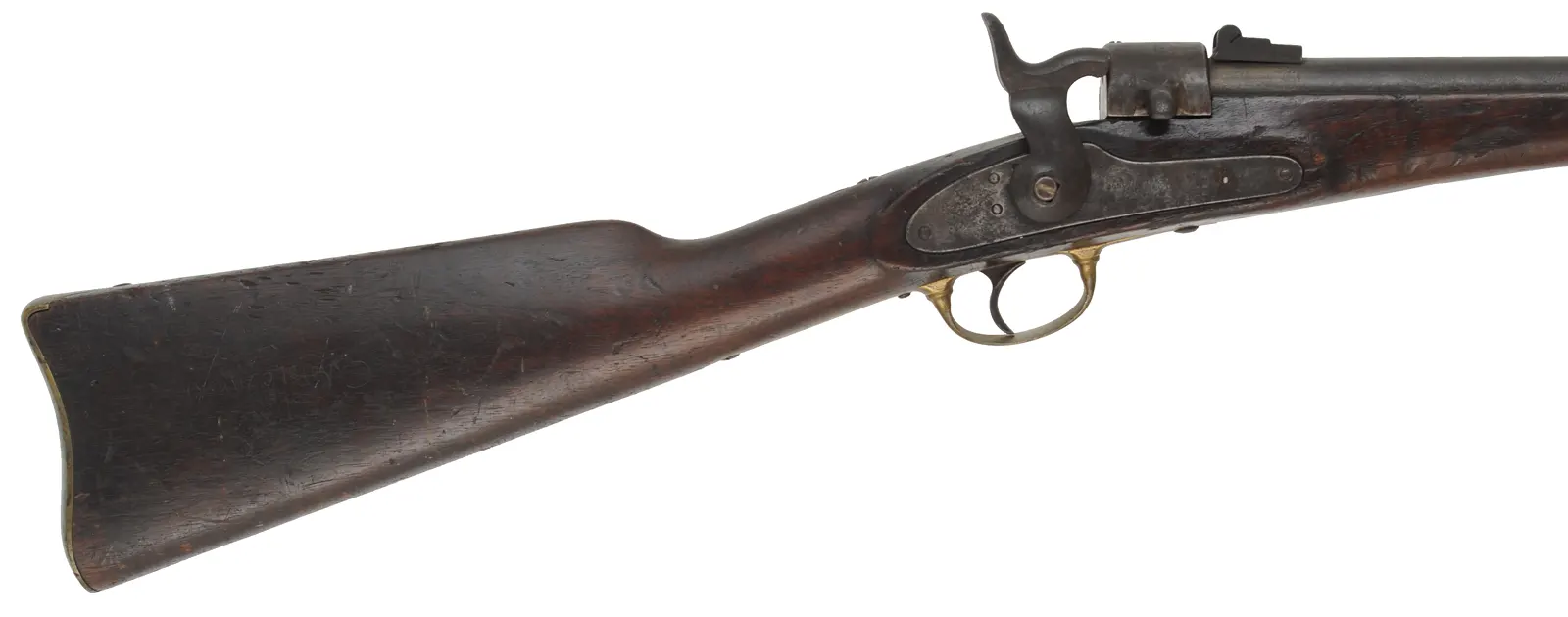 Joslyn Model 1862 Carbine,
.52 caliber, 22" barrel,
walnut with chip, brass, missing front sight,
incorrect hammer fitted Joslyn Model 1862 Carbine,
.52 caliber, 22" barrel,
walnut with chip, brass, missing front sight,
incorrect hammer fitted