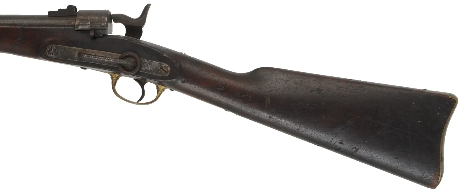 Joslyn Model 1862 Carbine,
.52 caliber, 22" barrel,
walnut with chip, brass, missing front sight,
incorrect hammer fitted Joslyn Model 1862 Carbine,
.52 caliber, 22" barrel,
walnut with chip, brass, missing front sight,
incorrect hammer fitted