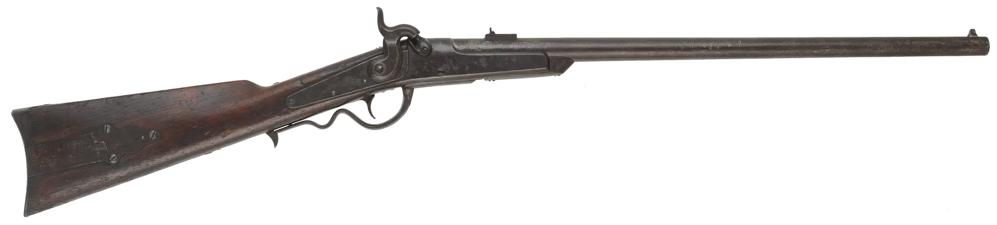 Gallager Carbine,
.52 caliber, 22" barrel,
breechloading percussion, walnut,
antique by Richardson & Overman, Phila. Gallager Carbine,
.52 caliber, 22" barrel,
breechloading percussion, walnut,
antique by Richardson & Overman, Phila.