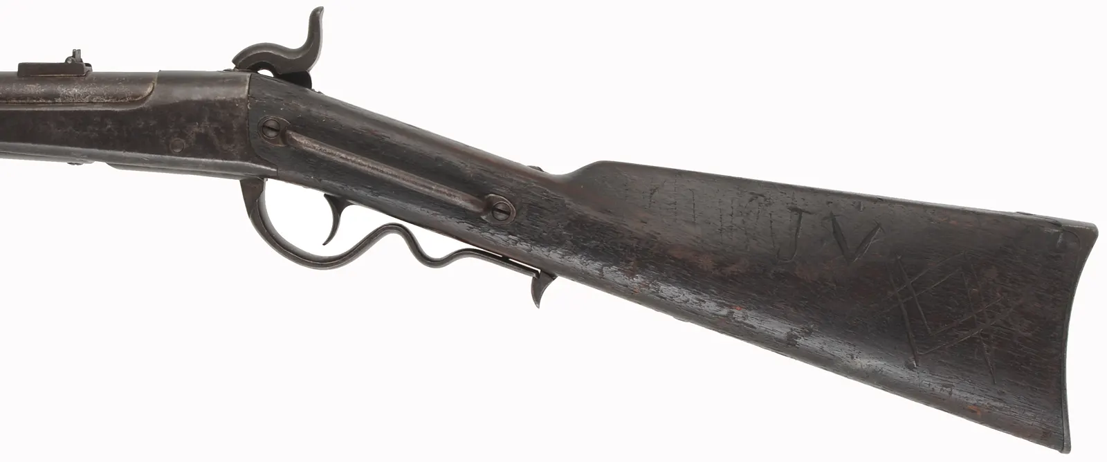 Gallager Carbine,
.52 caliber, 22" barrel,
breechloading percussion, walnut,
antique by Richardson & Overman, Phila. Gallager Carbine,
.52 caliber, 22" barrel,
breechloading percussion, walnut,
antique by Richardson & Overman, Phila.