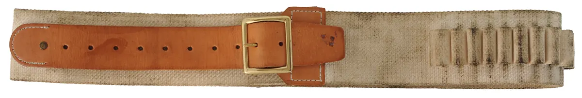 Cartridge Belt 
3" canvas belt with loops for .45-70 Gov't cartridges, 
used, by C. Sharps Arms Co.