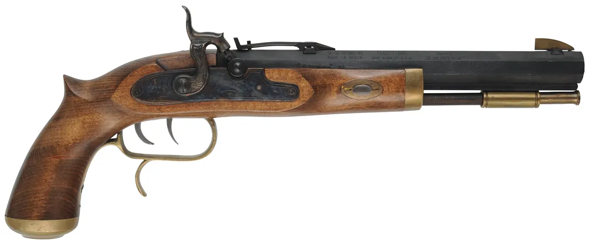 Trapper Pistol,
.50 caliber, 9-3/4" barrel,
percussion, set triggers, used, by Traditions Trapper Pistol,
.50 caliber, 9-3/4" barrel,
percussion, set triggers, used, by Traditions