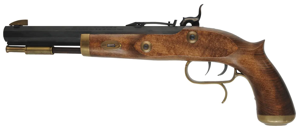 Trapper Pistol,
.50 caliber, 9-3/4" barrel,
percussion, set triggers, used, by Traditions Trapper Pistol,
.50 caliber, 9-3/4" barrel,
percussion, set triggers, used, by Traditions