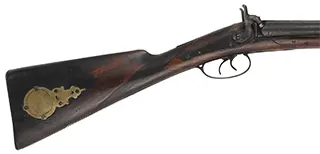 Decorator ~ Antique Cape Gun,
13 gauge & .38 caliber, 32" barrels,
back action percussion locks,
repaired walnut stock, iron & brass trim
Decorator ~ Antique Cape Gun,
13 gauge & .38 caliber, 32" barrels,
back action percussion locks,
repaired walnut stock, iron & brass trim