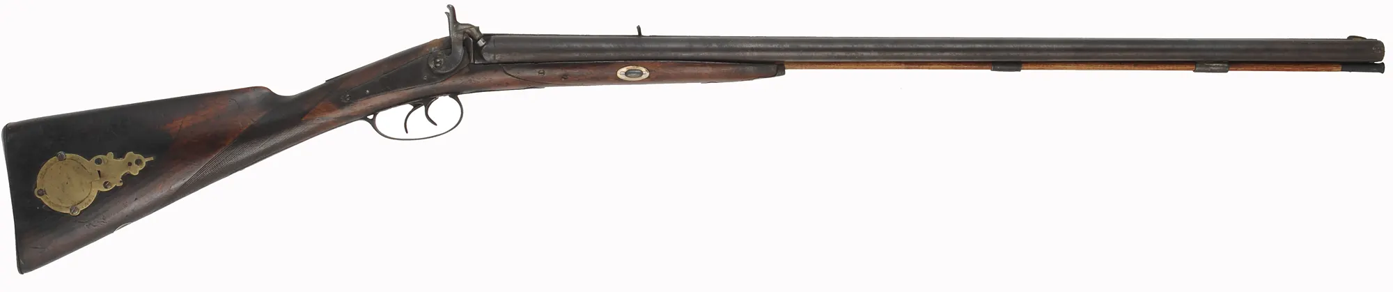 Decorator ~ Antique Cape Gun,
13 gauge & .38 caliber, 32" barrels,
back action percussion locks, 
repaired walnut stock, iron & brass trim
