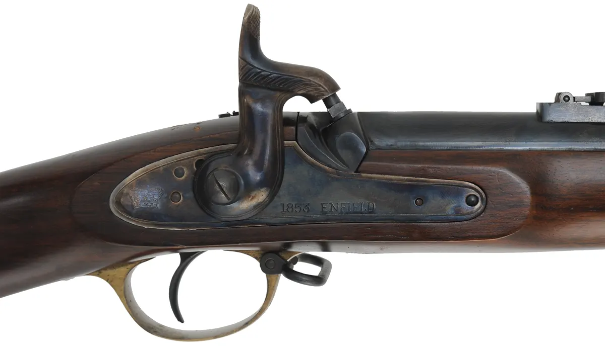 1853 Enfield Rifled Musket,
.58 caliber, 39" barrel,
percussion, walnut, brass, three band,
used , by Armisport 1853 Enfield Rifled Musket,
.58 caliber, 39" barrel,
percussion, walnut, brass, three band,
used , by Armisport