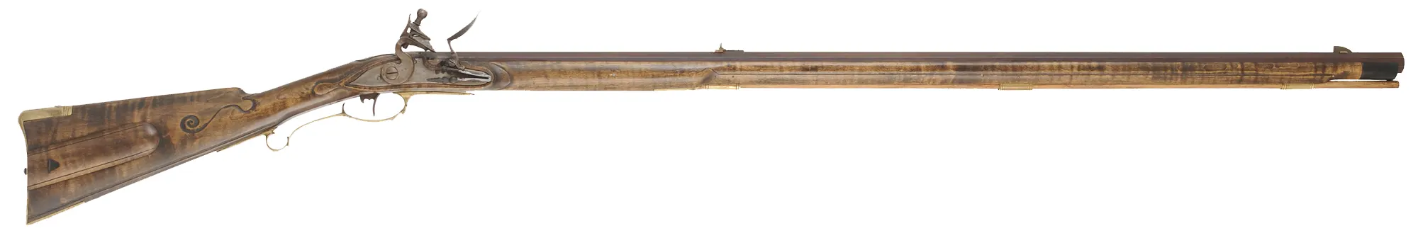 Germanic longrifle,
.45 caliber, 42" straight octagon barrel,
R.E. Davis flintlock, maple, brass trim, used Germanic longrifle,
.45 caliber, 42" straight octagon barrel,
R.E. Davis flintlock, maple, brass trim, used