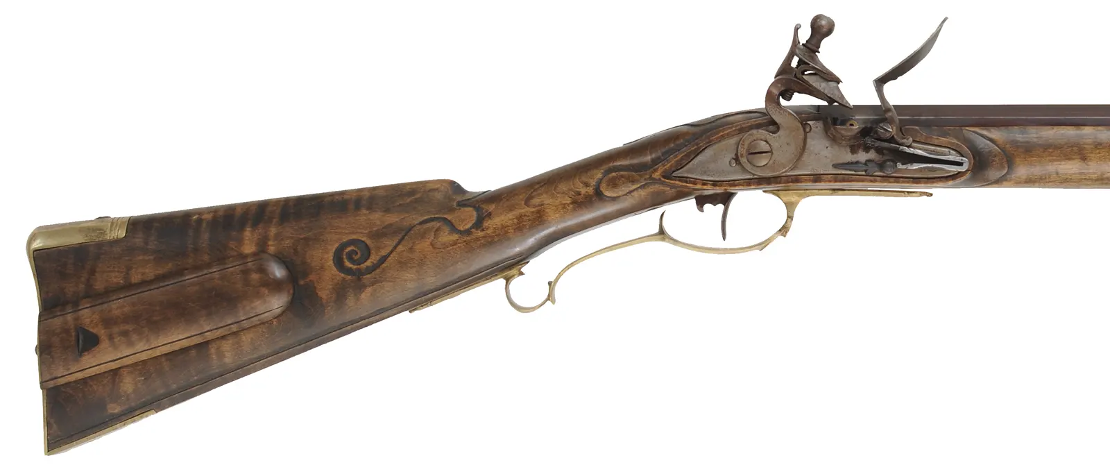 Germanic longrifle,
.45 caliber, 42" straight octagon barrel,
R.E. Davis flintlock, maple, brass trim, used Germanic longrifle,
.45 caliber, 42" straight octagon barrel,
R.E. Davis flintlock, maple, brass trim, used