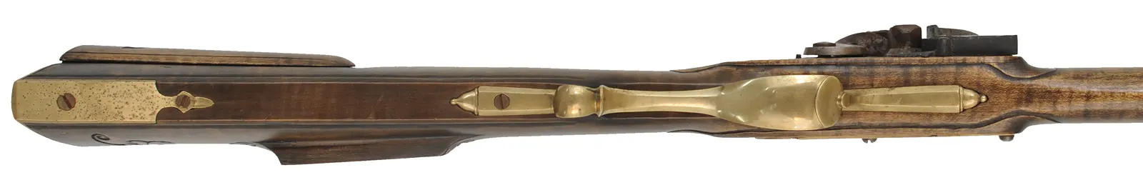Germanic longrifle,
.45 caliber, 42" straight octagon barrel,
R.E. Davis flintlock, maple, brass trim, used Germanic longrifle,
.45 caliber, 42" straight octagon barrel,
R.E. Davis flintlock, maple, brass trim, used