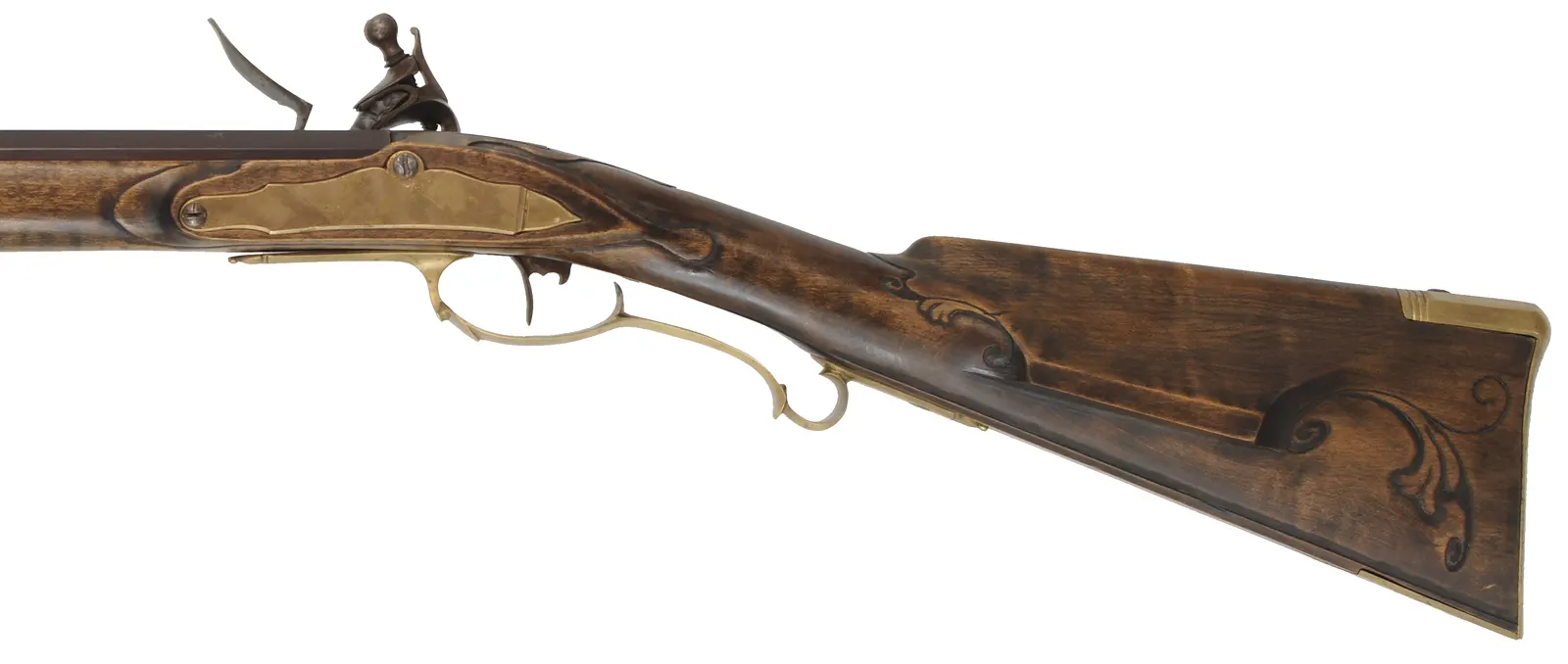 Germanic longrifle,
.45 caliber, 42" straight octagon barrel,
R.E. Davis flintlock, maple, brass trim, used Germanic longrifle,
.45 caliber, 42" straight octagon barrel,
R.E. Davis flintlock, maple, brass trim, used