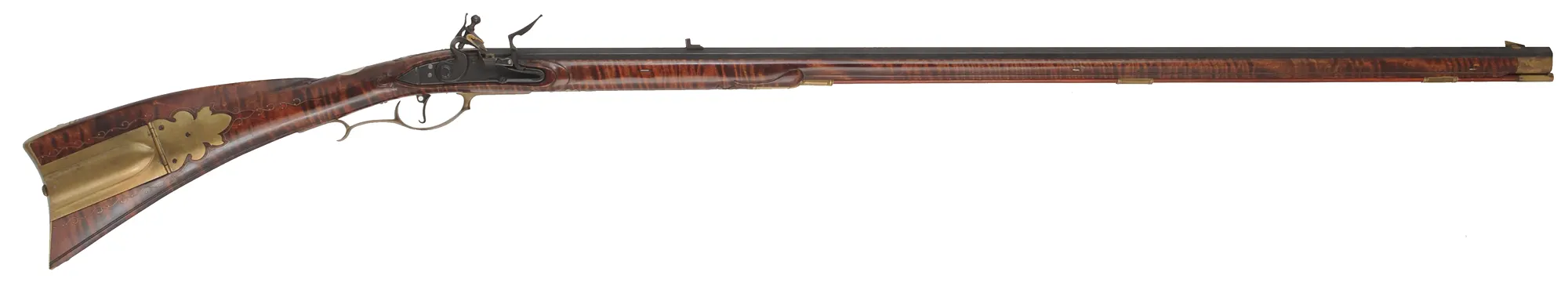 Herman Rupp,
Allentown – Bethlehem longrifle,
.45 caliber, 42” barrel, 
maple, brass trim & wire inlay,
used, by R.E. Grieder