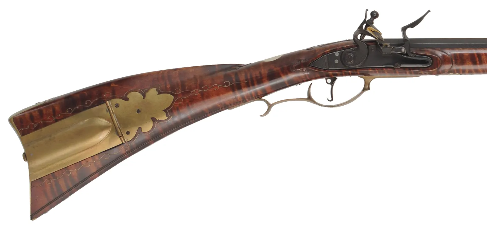 Herman Rupp,
Allentown – Bethlehem longrifle,
.45 caliber, 42” barrel, 
maple, brass trim & wire inlay,
used, by R.E. Grieder