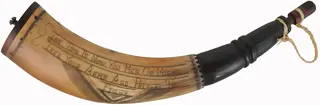 Powder Horn,
12-1/4", 1775 date,
scrimshaw patriotic verse,
iron screw